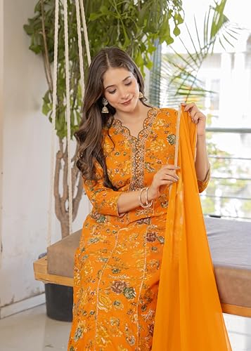 Image of MANHAREE | Women's Rayon Kurta with Pant & Dupatta Set