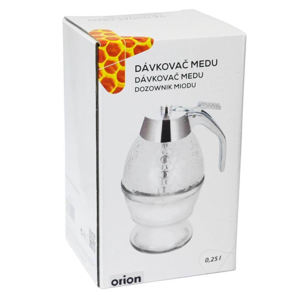 orion group Distributeur de Miel et Sirop en Verre, Pot à Miel avec Support