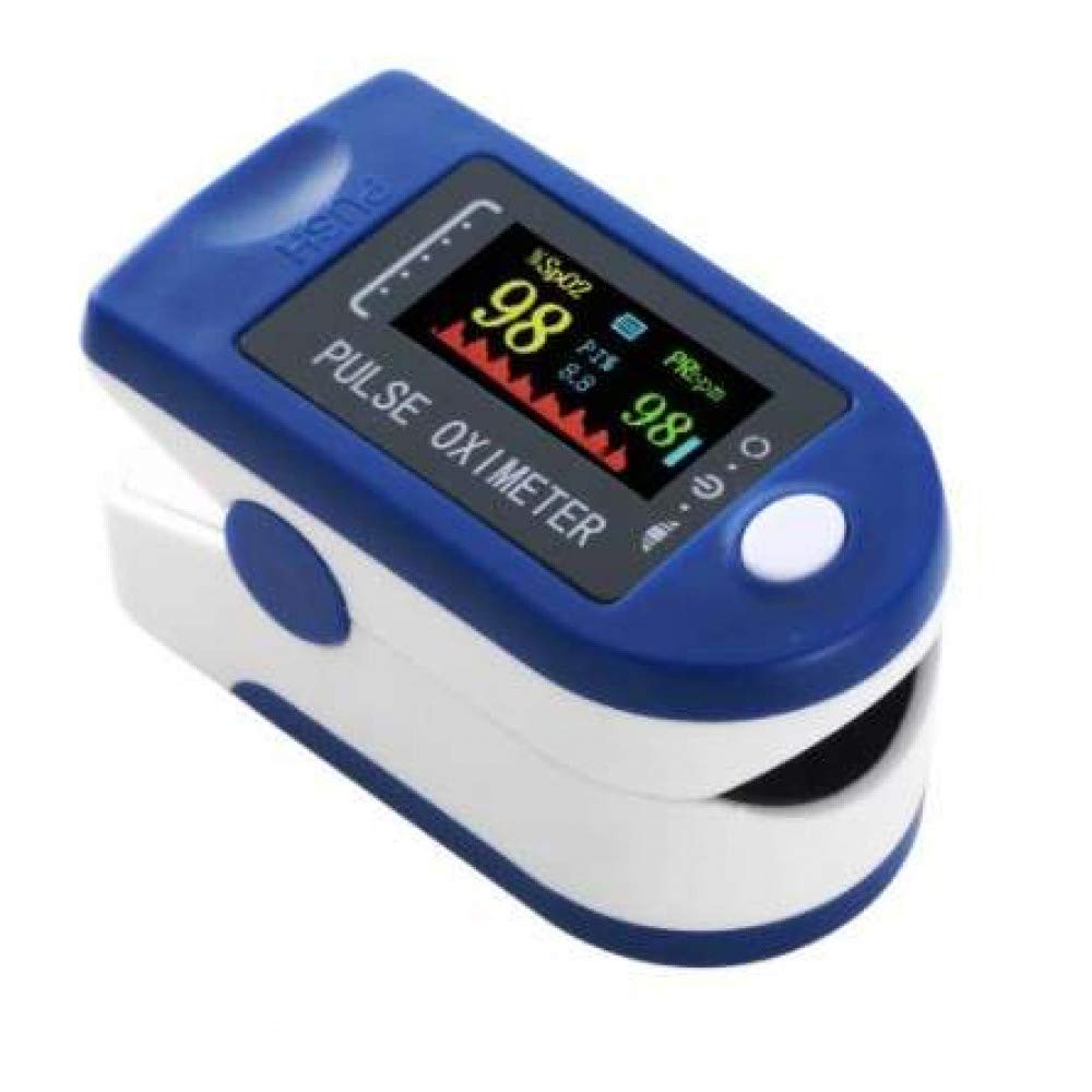 ISO TRADE Pulsoximeter Finger Oximeter Blut-Sauerstoff-Monitor SpO2 Messgerät 70% - 100% SpO2 2 AAA Batterien Blau