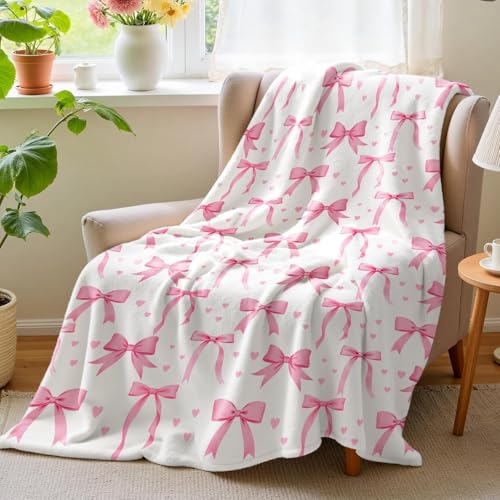 Wajade Pink Bow Blanket for Girls Kids- Pink Bow Blanket Gifts for Girls Women Birthday for Kids Teens Child Toddler Throw 60"x80"