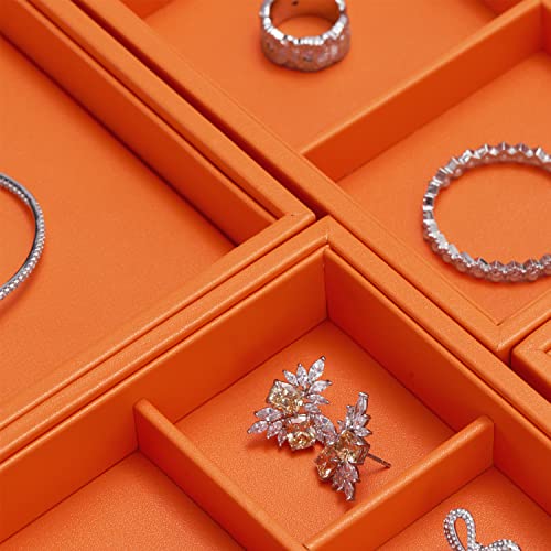 Leather 24 Grids Earring Organizer Tray Jewelry Tray Ring Earrings Holder Jewelry Drawer Organizer Storage Display(Orange)