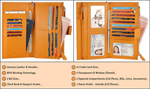 Mou Meraki Women's Large Capacity Rfid Blocking Genuine Leather Wristlet Wallet Clutch Organizer with Zipper Pocket2