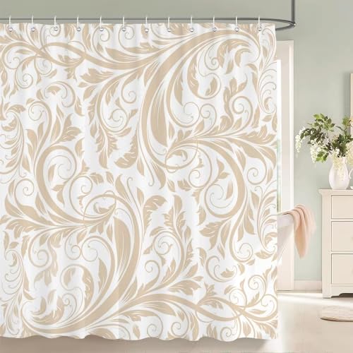 Cortina de Ducha Impermeable de Tela con Estampado geométrico de Flores, decoración para bañera, mampara de baño con Ganchos (70 x 140 cm/Extra Ancha)