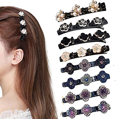 Barrette à Cheveux Latérale à Trois Fleurs,Bandes de Cheveux en Tissu satiné, Bandes de Cheveux en Tissu satiné pinces à cheveux tressées en cristal pour femmes, filles Cover