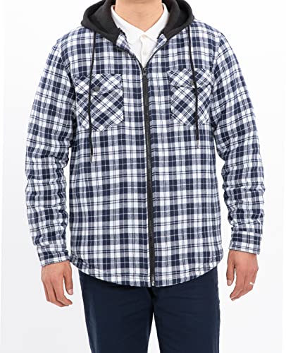 Image of ZENTHACE Men's Sherpa Lined Full Zip Hooded Plaid Shirt Jacket