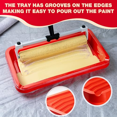 Mister Rui 18 Inch Paint Roller Kit with 4FT Extension Pole, 14 Piece Paint Set for Large Walls and Ceilings, Heavy-Duty Tray with 3 Liners, Low-Lint Microfiber Covers, Brush, Tape and Drop Cloth - Image 3