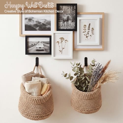 Image of Honeydak 3 Hanging Baskets, Light Linen, Barrel, Cotton Rope