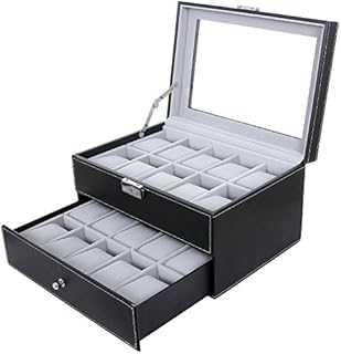 SONGMICS Watch Box with Glass Lid, Lockable Watch Organizer with 20 Slots, Black