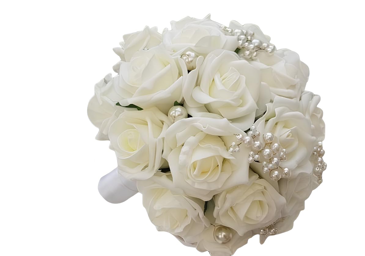 UNIQUE BRIDAL ACCESSORIES Artificial White Flower Throw Bouquet Christian Bridal for Wedding,Party Specially Designed for Christian Bridal Ceremonies, Weddings, Receptions, and Parties. (17 Flower)-image-38