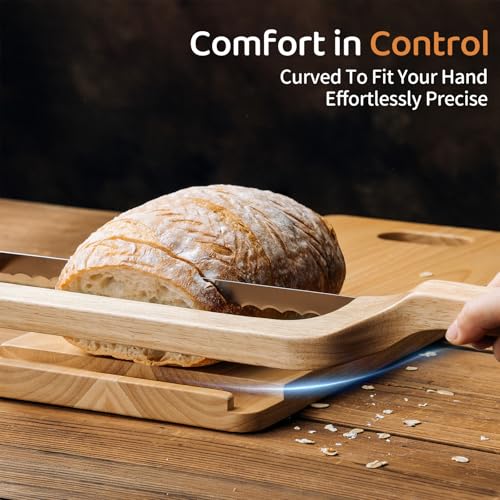 Set para cortar pan con tabla de madera y cuchillo curvo miniatura 3