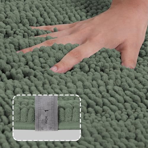 Image of Turquoize Luxury Chenille Bath Rug for Bathroom Rugs Extra Absorbent Bath Mat Non Slip Microfiber Shower Rug for Bathroom Microfiber Shaggy Carpet Rug Size, 17 inchx 24 inch, Green Bay