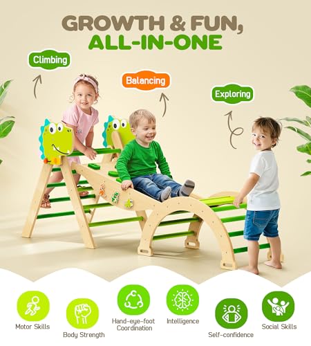 Image of Pikler Triangle Set, 11-in-1 Montessori Climbing Toy for Toddlers, Foldable Wooden Indoor Jungle Gym & Playground Climber for Learning and Motor Skills (18 Months-7 Years)