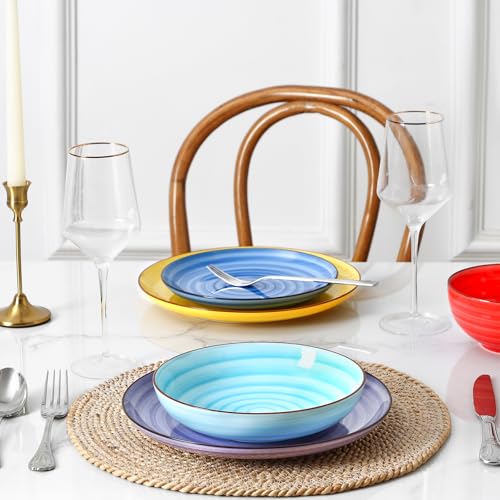 Image of Selamica Ceramic Plates and Bowls Sets,32 Pieces Dinnerware Sets for 8,Scratch Resistant Dish Set for holiday gathering,Dishwasher & Microwave Safe, Dopamine Colors