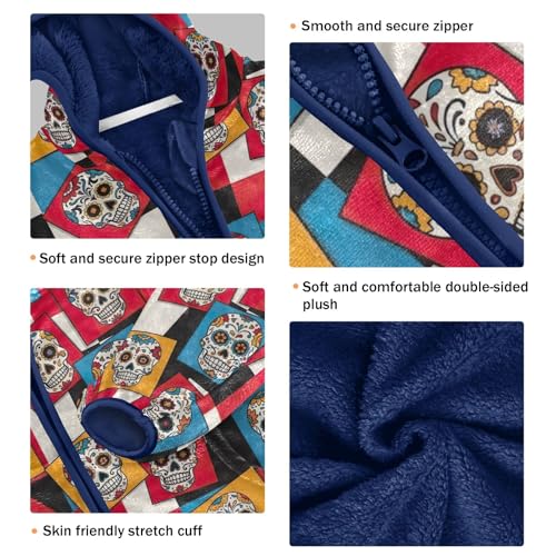 CHIFIGNO Colorful Sugar Skulls Toddler Soft Comfy Fleece Outerwear Jackets with Polar Fleece Lining 3T3
