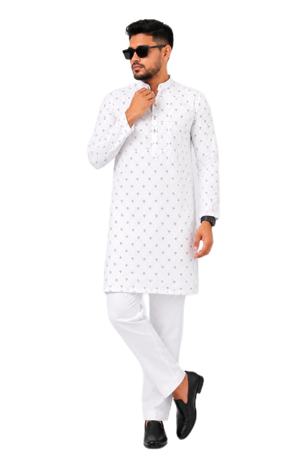 White Printed Kurta Pyjama-image-34