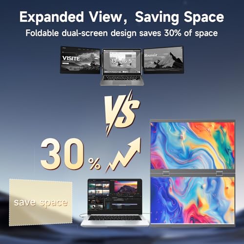Image of Portable Monitor 15.6 inch Foldable Dual Screen Plug & Play for PC /Android /Switch /Xbox /PS5 FHD 1080P HDR Foldable Travel Display with HDMI /USB-C Ideal for Gaming, Office & Outdoor