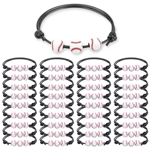 baseball party favors - 36pcs charm baseball bracelets for boys adjustable sport wristbands with bead balls - team theme birthday gift for teens