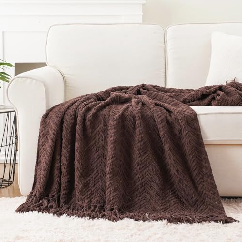 Image of BATTILO HOME Dark Brown Throw Blanket for Couch, Knitted Brown Throw 50'' x 60'', Super Soft Cozy Warm Chocolate Throw for Living Room Chair Couch Bed Sofa Bedroom Home Decor