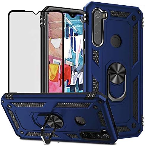 DuoLide for Xiaomi Redmi Note 8 Case with Tempered Glass Screen Protector,Hybrid Heavy Duty Dual Layer Anti-Scratch Shockproof Defender Kickstand Armor Case Cover, Blue