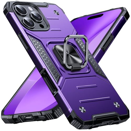 Image of Anqrp Heavy Duty Case for iPhone 16 Pro Case with Enhanced Ring Holder Grip Stand, Military Grade Shockproof Rugged Drop Protective Silicone Hard Slim iPhone 16 Pro Phone Case Cover,Purple