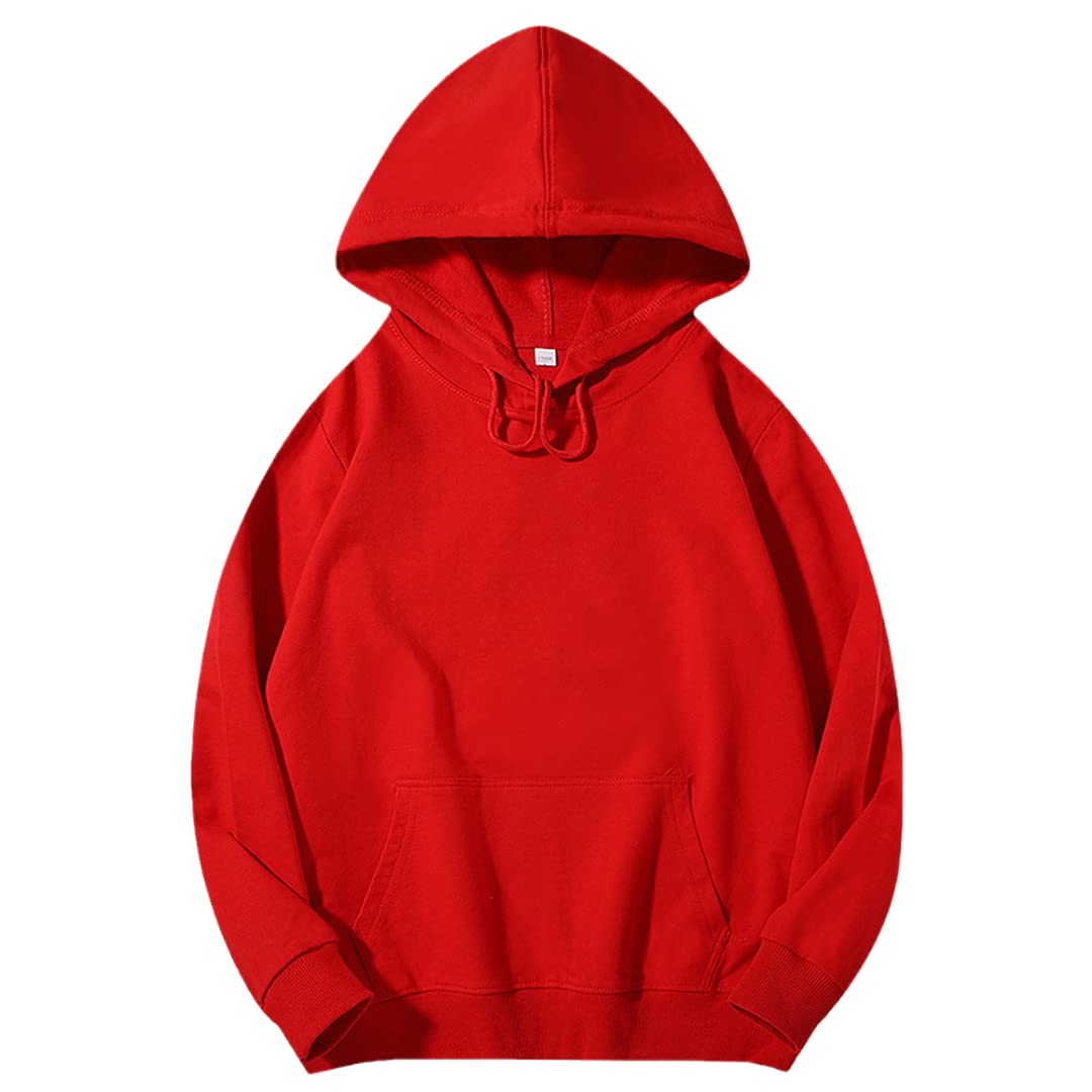 Damskie bluzy z kapturem Solidna bawełna Luźna dzianina Harajuku Sweter Bluza Czerwona XL (60-65) kg