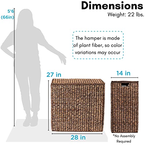 BirdRock-Home-Oversized-Dual-Hampers-with-Lid-Handwoven-Natural-Seagrass-Fiber-Compartment-Laundry-Hamper-wDual-Removable-Liners-Bag-SplitTwo-Side-Basket-for-Dirty-Laundry-Clothes-Brown-Wash BirdRock Home Oversized Dual Hampers with Lid Handwoven Natural Seagrass Fiber Compartment Laundry Hamper wDual Removable Liners Bag SplitTwo Side Basket for Dirty Laundry Clothes Brown Wash
