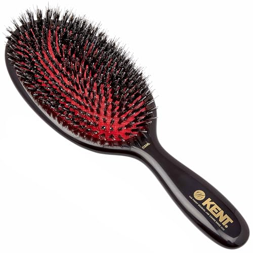 Kent CSML 9 Classic Shine Large Oval Cushion Straightening Brush - Natural Boar Bristle Hairbrush with Nylon Quills - Shine Hair Brush and Scalp Brush for Medium to Thick Hair (+ Hair Brush Cleaner)
