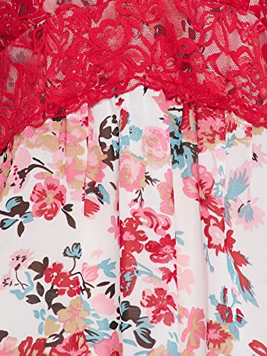 Image of Clovia Women's Lace & Georgette Pretty Florals Babydoll in Pink