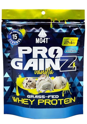 MOMOF4TRANSFORM MO4T ProGainz - Grass-Fed Whey Protein Concentrate Powder - Whey Concentrate with Digestive Enzymes - 24g of Whey Concentrate Protein per Serving- Proteina para ganar masa Muscular