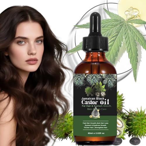 60ml Huile de Ricin, Huile Essentielle De Ricin Pour La Croissance Des Cheveux, Favorise la Densité des Cheveu Chez, Fortifie la Pousse des Cheveux, Barbe, Cils, Sourcils, Ongles, Cuticules,Noir