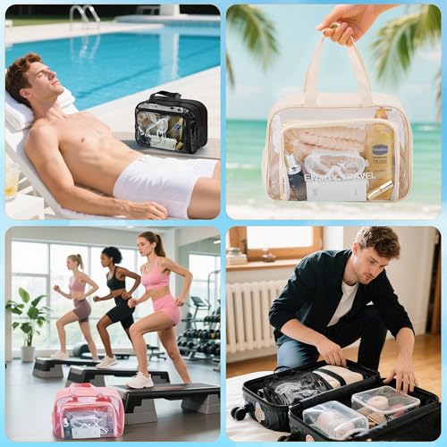 Waterproof Beach Bag with Shoe Compartment – Large Capacity Clear PVC Tote Bag, Portable Unisex Travel Makeup Organizer for Swimming, Gym, and Vacation (BLACK)4
