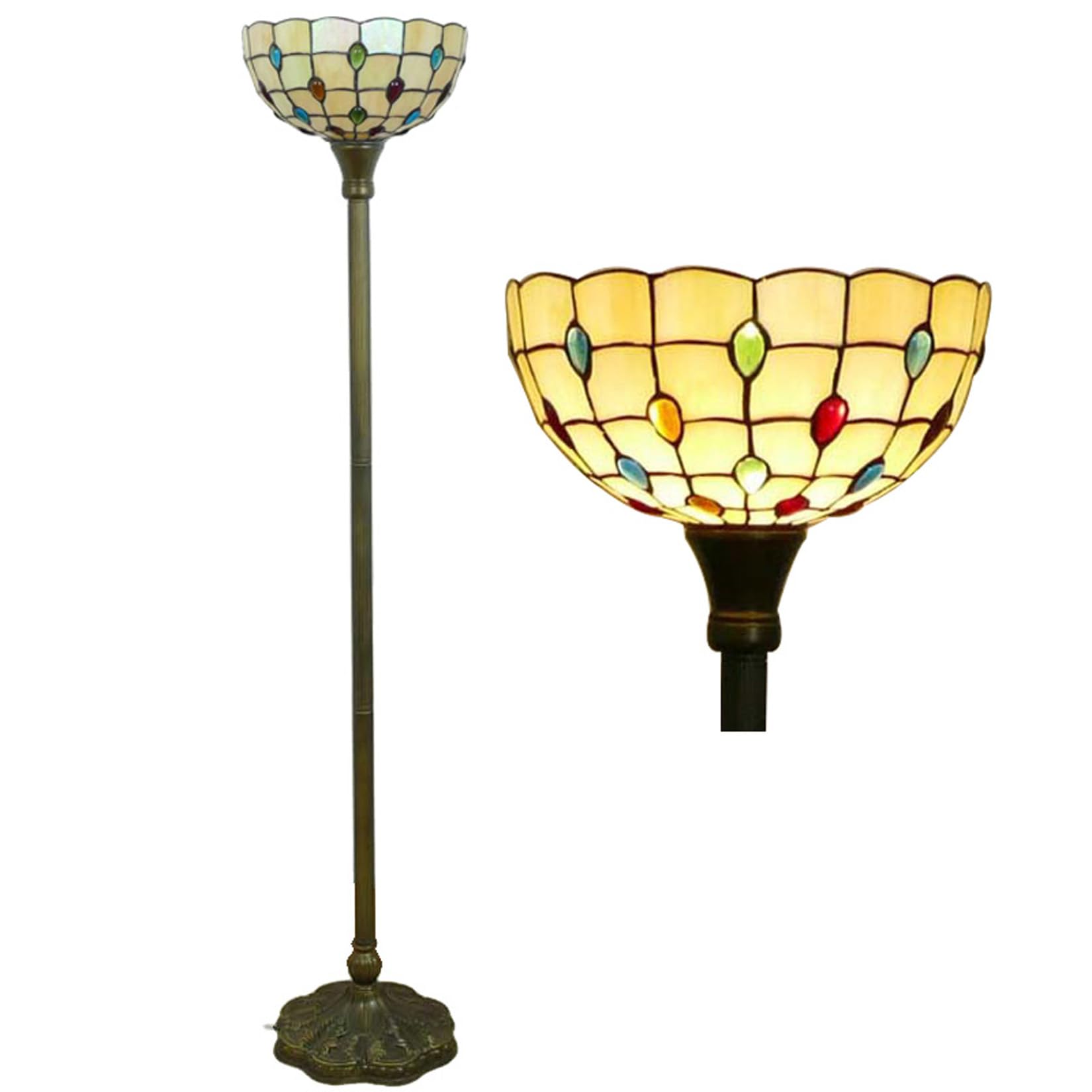 IUokLU Baroque Stained Glass Torchiere Floor Lamps Tiffany Style Standing Lamp Traditional Crystal Beads Reading Floor Lamps for Bedroom Living Room Study, 63" Tall