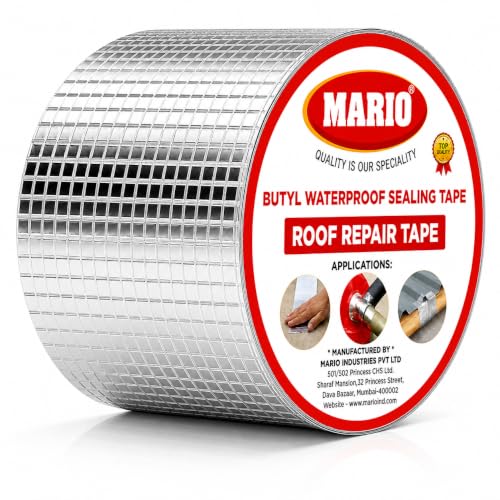 Image of Mario Butyl Rubber Waterproof Tape 4 Inch (100MM /10CM) x 5M | Heavy Duty Self-Adhesive Foil Sealing Tape for Roof Leak Repair, Surface Crack, Window Sill Gap, Pipe, Boat & Tank Waterproofing