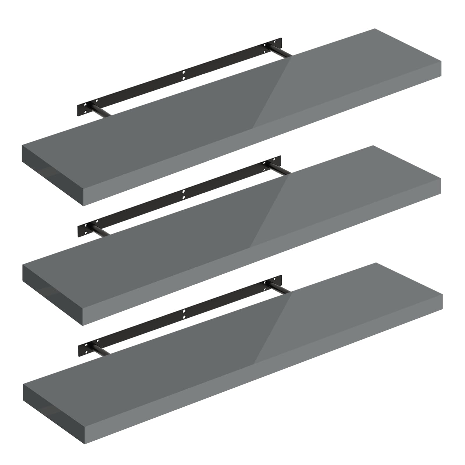 WOLTU Floating Shelves,Set of 3 Wall Shelf,CD DVD Storage Corner Shelf, Premium Wooden Shelves for Bedroom Living Room Kitchen 100x22.9x3.8cm, MDF,High Gloss Gray,RG9482gr-3-UK