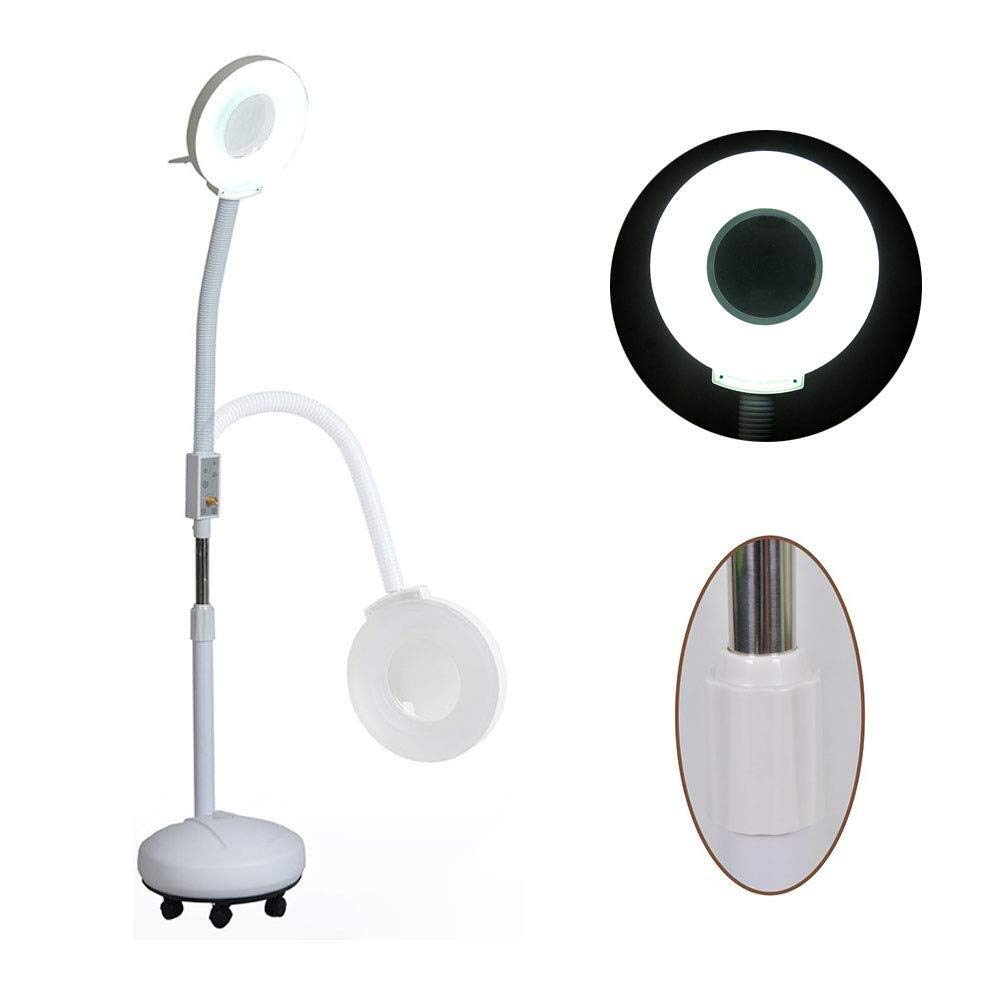 Aioneer Creative Craft Magnifying Glass 8X Led Magnifier Clip Floor Standing Lamp,360°Swivel Base Adjustable Arm With Gooseneck Reading Magnifying Glass- For Beauty, Salon, Tatto