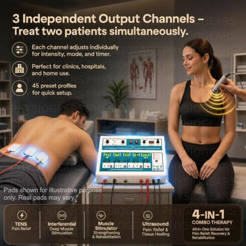 Image of Physiogears Combo (US, IFT, MS, Tens) Digital with IFT 45 4 in 1 Physiotherapy Equipment (Self-Adhesive Pad)
