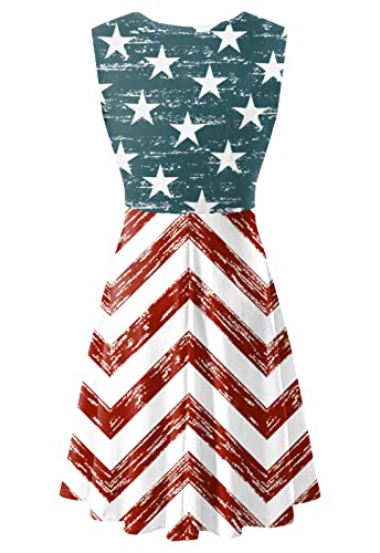 Image of Deerose 4th of July Dress for Women Sleeveless American Flag Patriotic Elastic High Waist Sundress