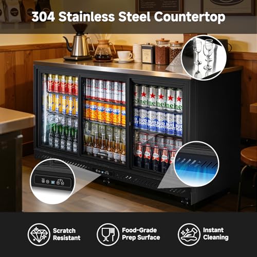 Image of BODEGACOOLER Back Bar Cooler,12 Cu.ft Commercial Beverage Refrigerator with 3 Sliding Glass Doors, Stainless Top,Beverage Fridge Perfect for Beer,Wine,Soda,DOE Approved, With Casters