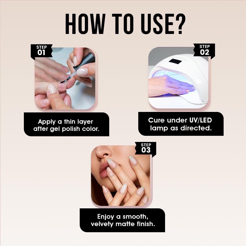 Fingertips Vivid Vibes Gel | Matte Top Coat | for Velvety Finish | Long Lasting, Anti-Chip, UV/LED Curing | Professional Gel Nail Polish (Matte Top Coat) 4