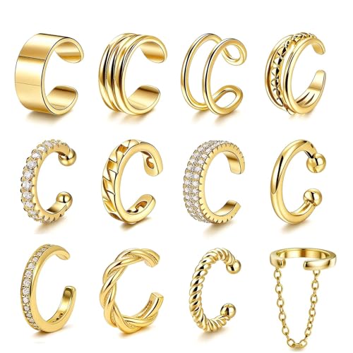 Image of Ear Cuffs Non Piercing 14K Gold Plated Ear Cuff Earrings for Women Trendy Clip on Cartilage Earring Stacks Non Pierced Adjustable Fake Earrings Set Jewelry Christmas Gift 2026 Stocking Stuffers
