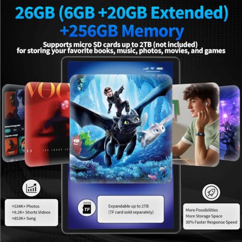 Image of Gemini AI Android 16 Tablet with Keyboard, 2026 10 inch Tablet (Black) | 26GB+256GB+2TB Expand, Electronic Tablet PC with 8-Core, 5G WiFi, 8000mAh, GPS, GMS, 2 in1 Tablet with Case, Mouse, Stylus