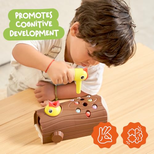Nene Toys 8 Bunte magnetische Würmer – Ersatzpackung – Spechtfütterungsspiel – Erweiterungs-Spielset für Kleinkinder ab 2 Jahren – Förderung der Feinmotorik und Hand-Auge-Koordination