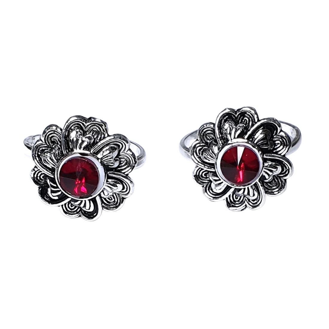 sahiba gems Silver Beautiful Rich Look Antique Flower Toe Rings/Chutki with Cubic Zirconia For Women Free Size Pack in 2 Pieces.-picture-43