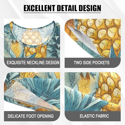 ALAZA Bright Color Pineapples Vintage Pajama Set Short Sleeve Sleepwear Soft Lounge Nightwear4