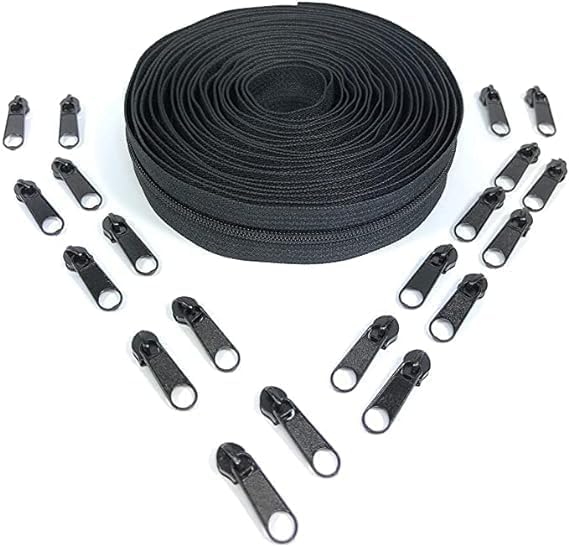 Image of M Fabrics 5 Meters Open Zipper with 10 Steel Zip Puller in Meter for Tailoring, Stitching, Bags and Purse (Open Ended Zip) - (5 Meter Roll + 10 Steel Zips Runner) - (Black)