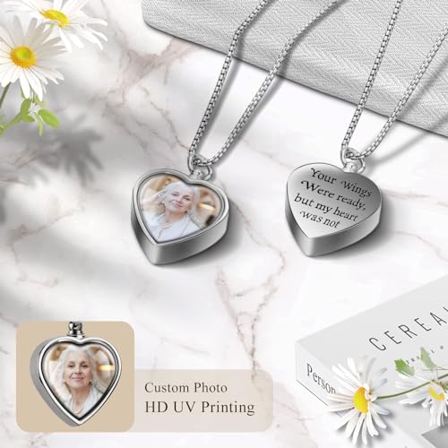 Bemaystar Personalized Ashes Necklace -Cremation Jewelry for Ashes, Sympathy Gifts for Loss of Loved One Memorial Necklace for Ashes Silver Heart Necklace2