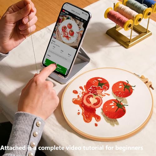 Image of Tomato Embroidery Kits for Beginners Adults, Hand Embroidery Starter Kit, Cross Stitch Kits for Beginners DIY Craft Kits for Adults Women, Entire Set of Embroidery Supplies【Full-length Video Tutorial】