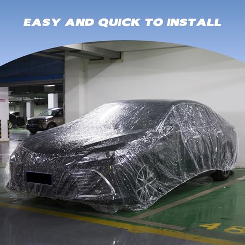 Image of 4 Pcs Disposable Car Covers,Universal Clear Plastic Car Cover,Waterproof Dustproof Car Cover for SUV, Sedan with Elastic Band for Rain Weather (12.5ft x 21.7ft)
