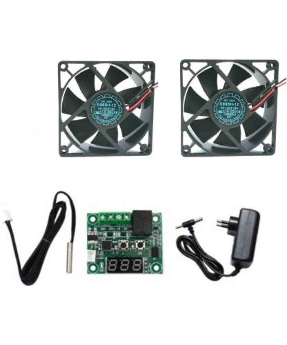 TechSupreme Combo Of W1209 + 12v 2Amp Adapter + 2 Piece 3.5 inch fan For Diy Incubator Electronic Components W1209 thermostat Temperature Sensor and Controller