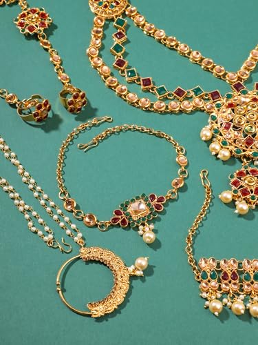 Image of Yellow Chimes Bridal Jewellery Set For Women | Golden Wedding Necklace Set for Women | Traditional Gold Plated KundanJewellery Set for Girls | Birthday Anniversary Gift For Women